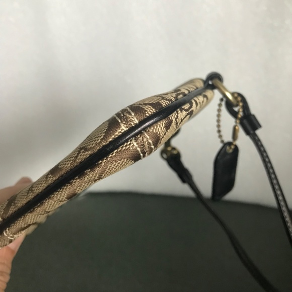 Coach Brown Canvas Leather Sig C Corner Zip Wristlet Mini Pouch - Picture 8 of 16